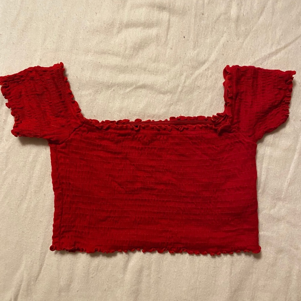 Forever21 Red Off the Shoulder Crop Top